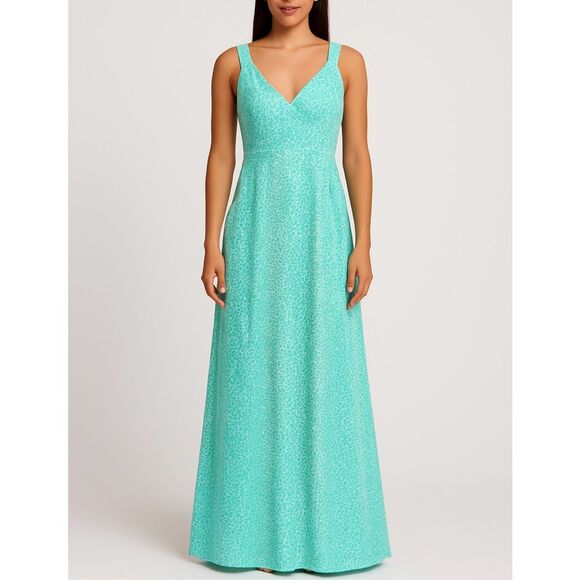 NEW J. McLaughlin Karla Maxi Dress Cheetah Print Green Blue Catalina Cloth L NWT - Picture 1 of 7